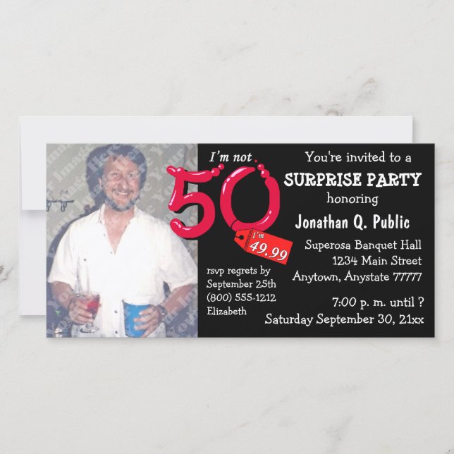 Carte Black Surprise 50th Birthday Party Photo Invitatio (Devant)