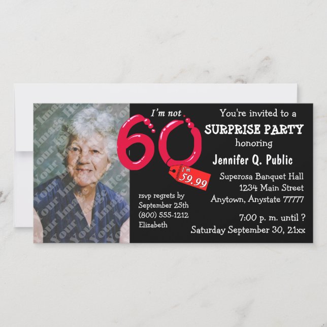 Carte Black Surprise 60th Birthday Party Photo Invitatio (Devant)