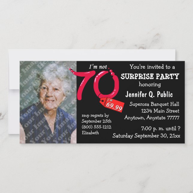 Carte Black Surprise 70th Birthday Party Photo Invitatio (Devant)
