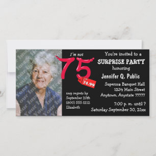 Carte Black Surprise 75th Birthday Party Photo Invitatio