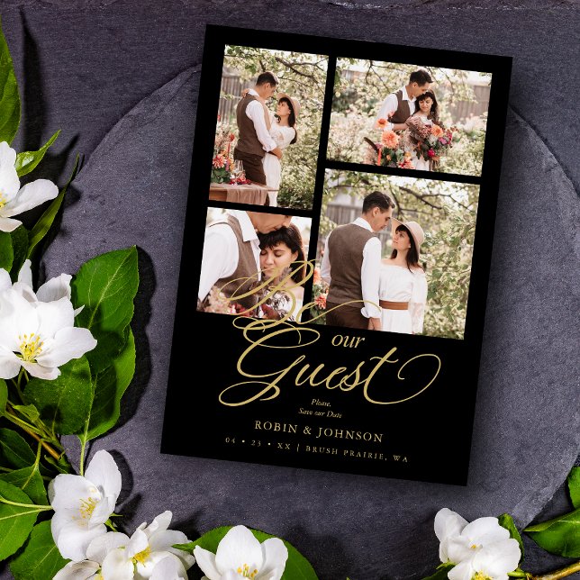 Carte Black Trendy Collage 4 Photos Script de luxe (Créateur téléchargé)