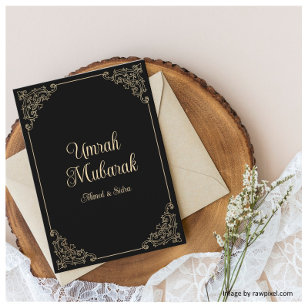 Carte Black Vintage Gold Swirl Umrah Moubarak Salutation
