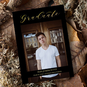 Carte Black Whimsical Moderne Calligraphie Photo Gradué