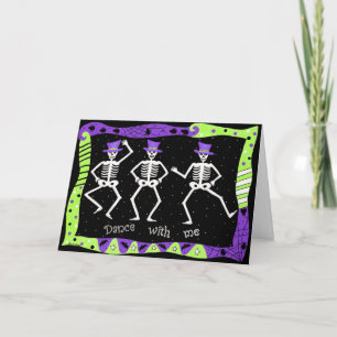 Carte Black White Halloween Skeleton Bones Danse