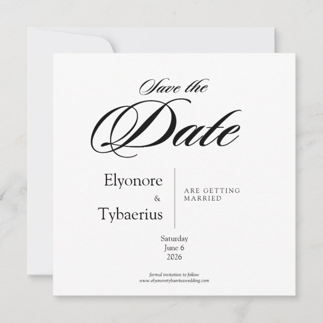 Carte Black & White Minimal Square Wedding Save the Date (Devant)