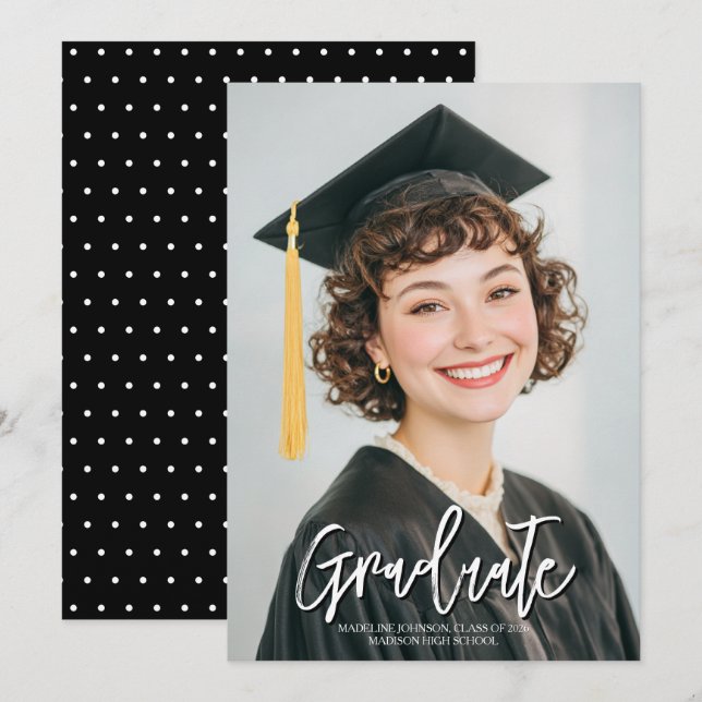 Carte Black & White Photo 2026 Graduation Announcement (Devant / Derrière)