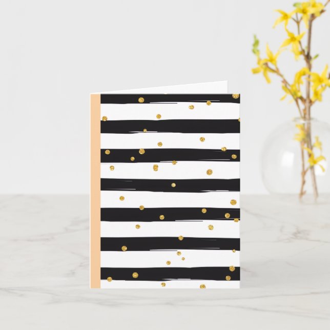 Carte Black White Stripes with Gold Confetti Pattern (Fleur jaune)