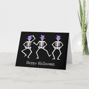 Carte Black White violet Halloween Skeleton Bones Danse