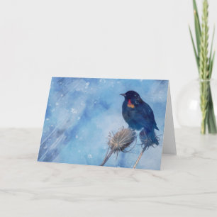 Carte Blackbird rouge sur la photo artistique bleue