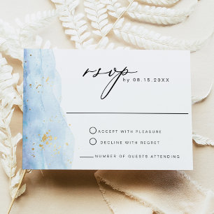 Carte BLAKELY Sky Blue Watercolor Gold RSVP