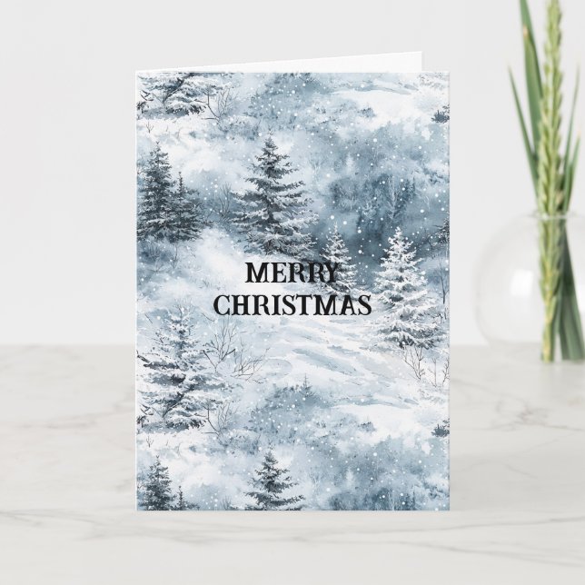 Carte Blanc Bleu Arbres de Noël Neige d'hiver (Devant)
