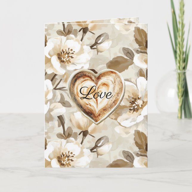 Carte Blanc Crème Brun Fleur Heart Amour (Devant)