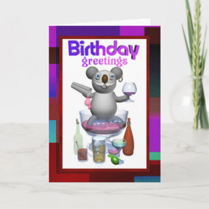 Carte Blanc de barman d'anniversaire de koala de bande