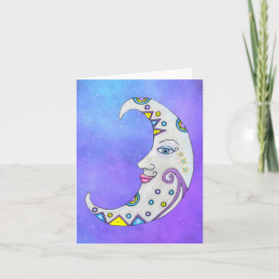 Carte Blanc Fancy Crescent Moon Joli Visage Ciel pourpre