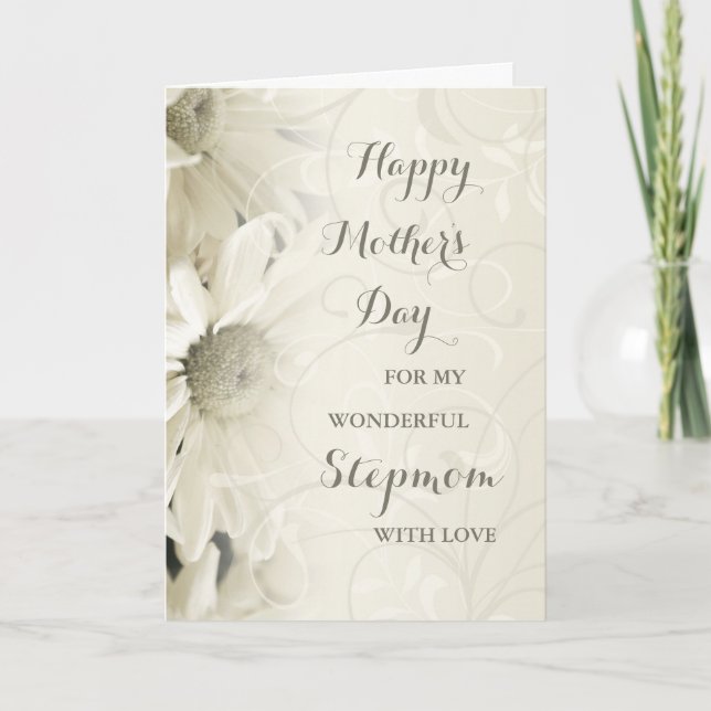Carte Blanc Floral StepMom Happy Mother's Day Card (Devant)