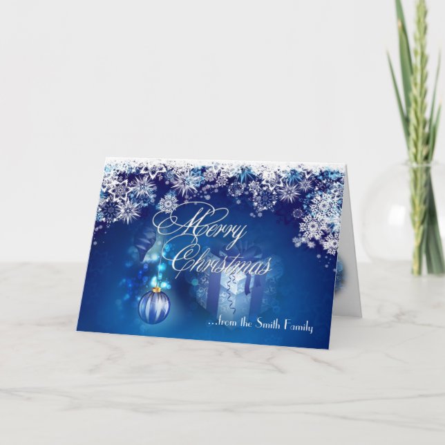 Carte blanche bleue de Joyeux Noël de flocon de (Devant)