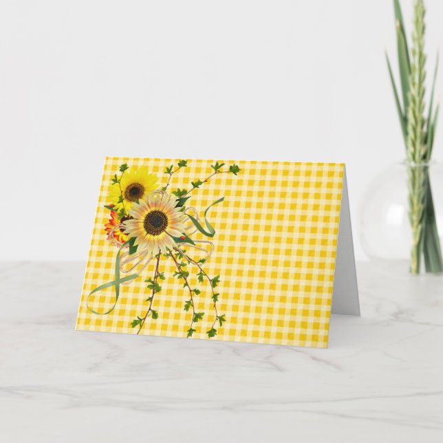 carte blanche bouquet de tournesol sur en vichy (Devant)