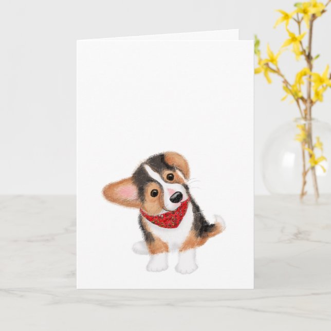 Carte blanche de chiot de corgi mignonne (Fleur jaune)