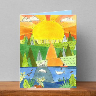 Carte blanche de dessin de Mountain River Sunrise