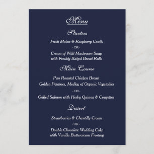 Carte blanche de menu de mariage de marine