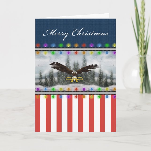 Carte blanche de Noël Joyeux Aigle patriotique amé (Devant)