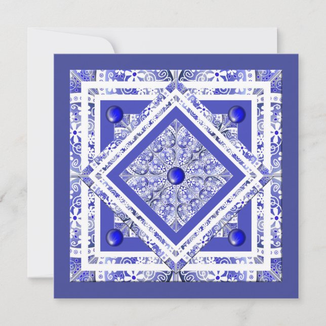 Carte blanche en dentelle en céramique bleue de Gr (Devant)