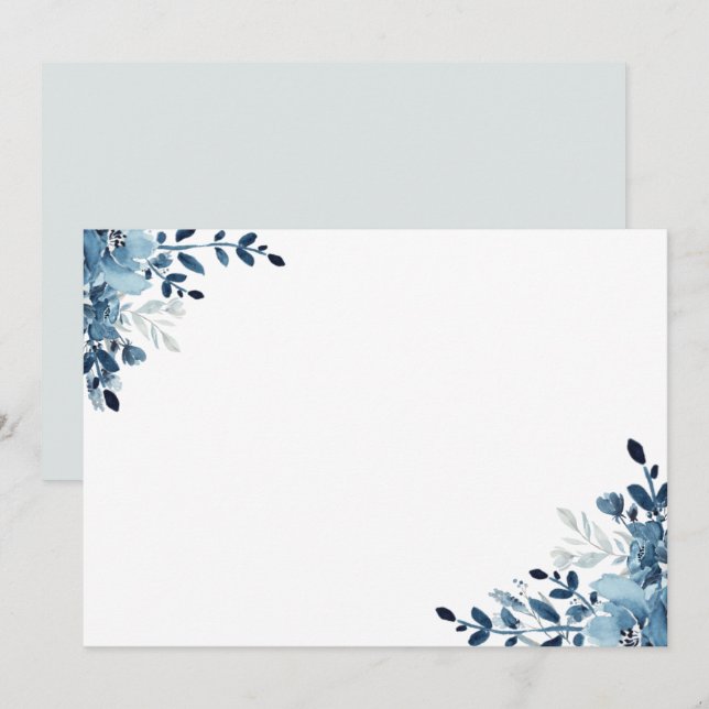 Carte blanche florale Dusty Blue Navy (Devant / Derrière)