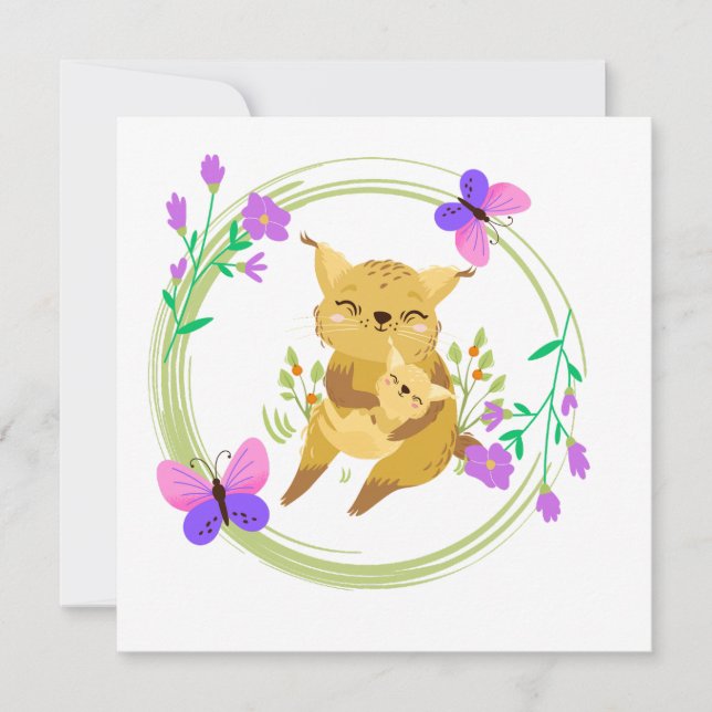 Carte blanche Mama et bébé lynx/wildcat (Devant)