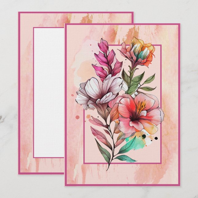 Carte blanche rose et violet fleur sauvage (Devant / Derrière)