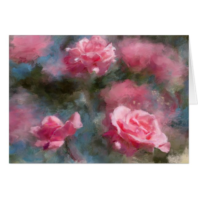 Carte blanche Roses roses peintes (Devant horizontal)