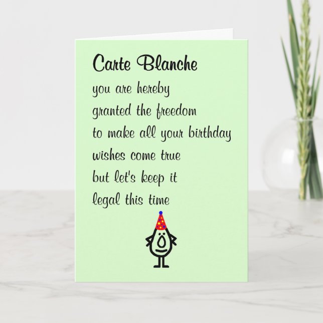 Carte Blanche Un Poème D'Anniversaire Drôle (Devant)