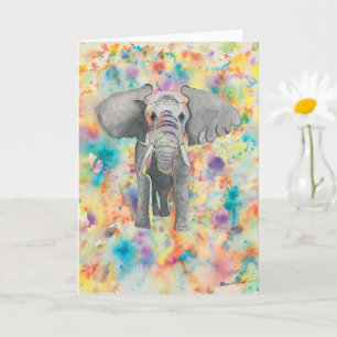 Carte Blank Greeting Card Vibrant Elephant Original