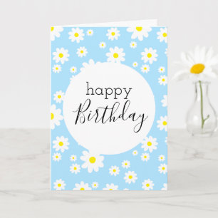 Carte Blank Happy Birthday Daisy Flower Pattern Blue