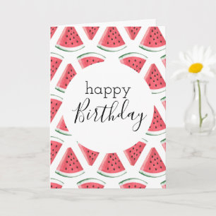 Carte Blank Happy Birthday Watermelon tranche Motif rose