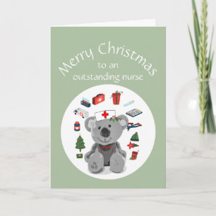 Carte Blank Joyeux Noël Nurse mignonne Ours Teddy