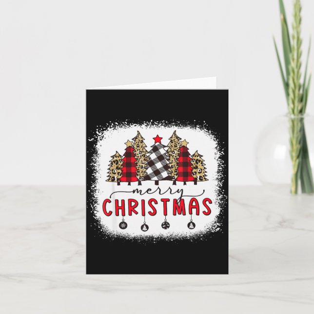 Carte Bleached Merry Christmas Tree Funny Leopard Plaid  (Devant)