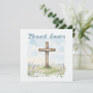 Carte Blessed Easter Watercolor Easter Cross Greeting