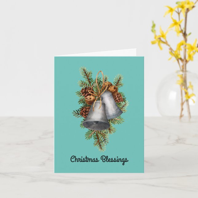 Carte Blessures de Noël Ornament Cloches Aquarelle (Fleur jaune)