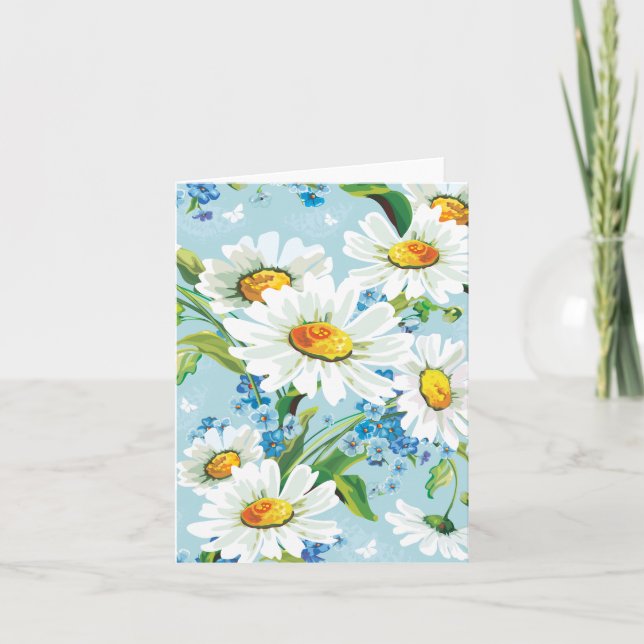 Carte Bleu à motif floral blanc (Devant)