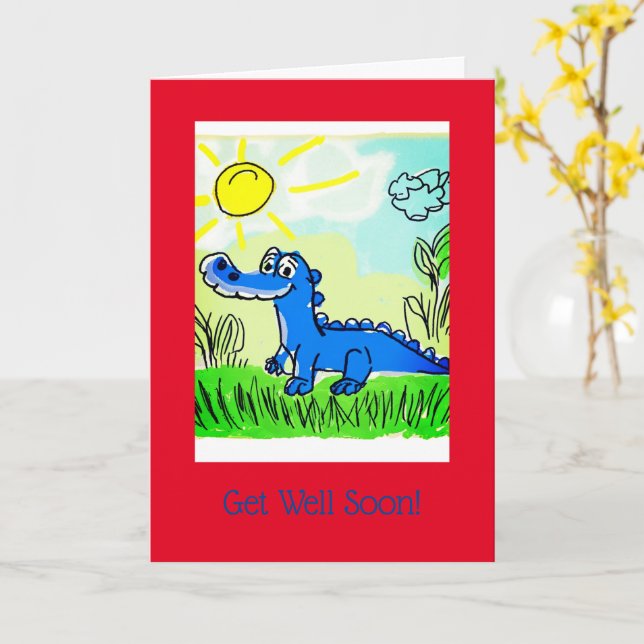 Carte Bleu Alligator Kids, 5" x 7" Plié Get Well Card (Fleur jaune)