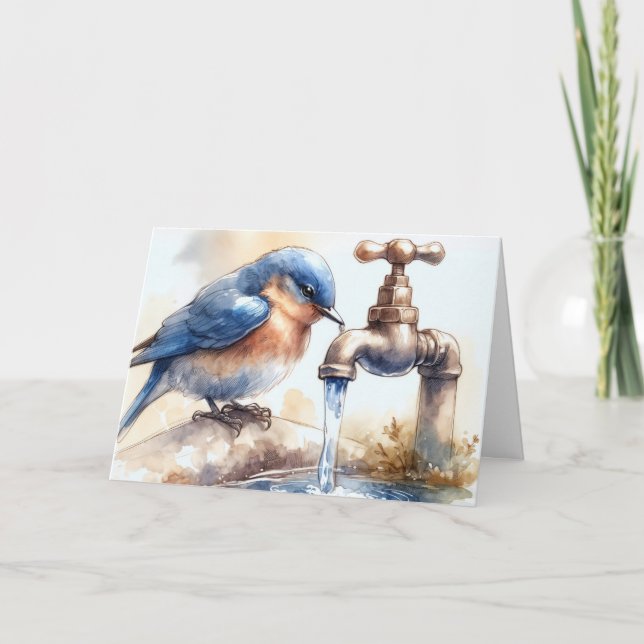 Carte Bleu Anniversaire En Aquarelle Art (Devant)