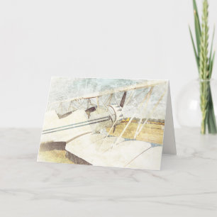 Carte Bleu antique et blanc Biplane