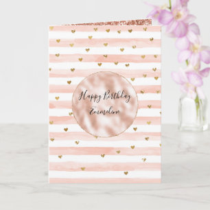 Carte Bleu Aquarelle Baies Parties scintillant Or Coeurs