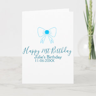 Carte Bleu arc heureux 21e anniversaire nom date petite