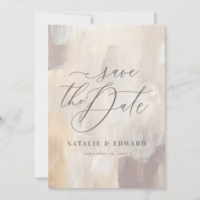 Carte Bleu beige abstrait peint mariage photo (Devant)