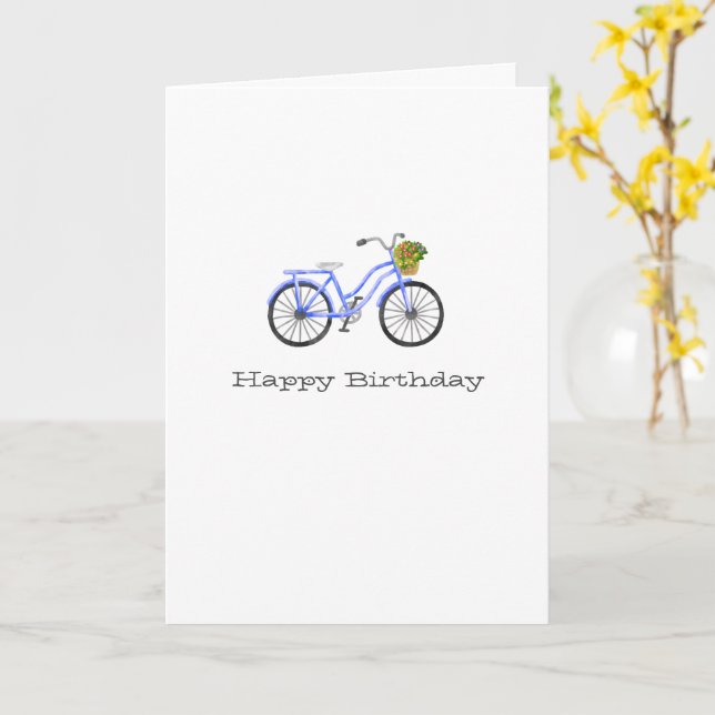 Carte Bleu Bicycle HEUREUX NOM ANNIVERSAIRE Panier Fleur (Fleur jaune)