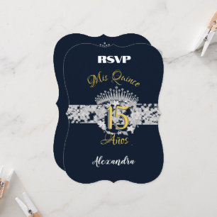 Carte Bleu bleu Argent Rose papillons Quinceanera