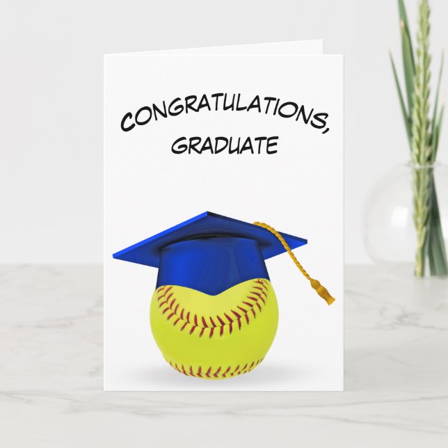 Carte Bleu Cap Graduation sur un softball Jaune (Devant)