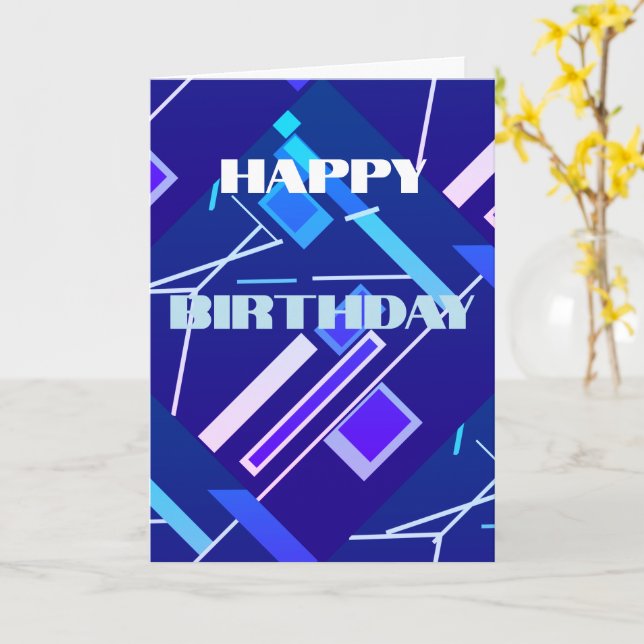 Carte Bleu clair rose violet diagonale Abstrait annivers (Fleur jaune)