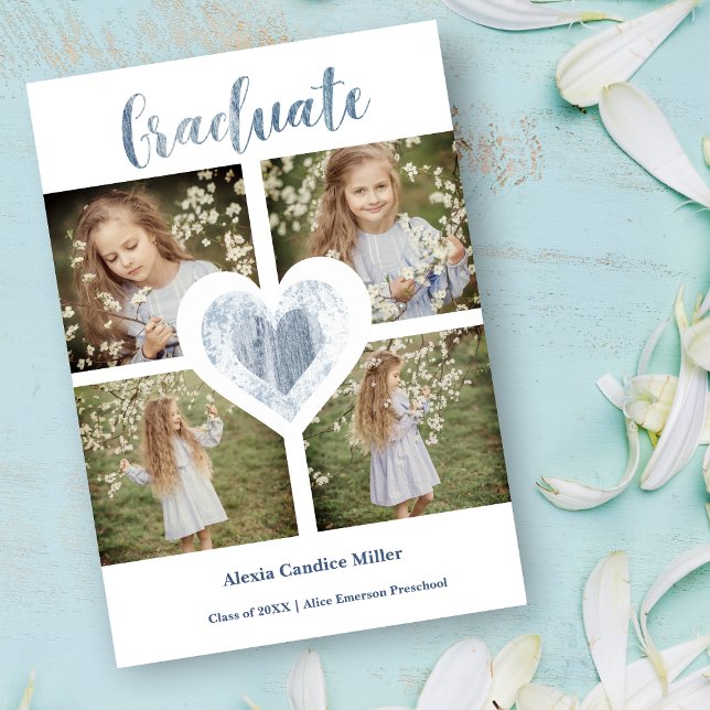 Carte Bleu Coeur Fille tendance Pré K Graduation 4 Photo (Créateur téléchargé)